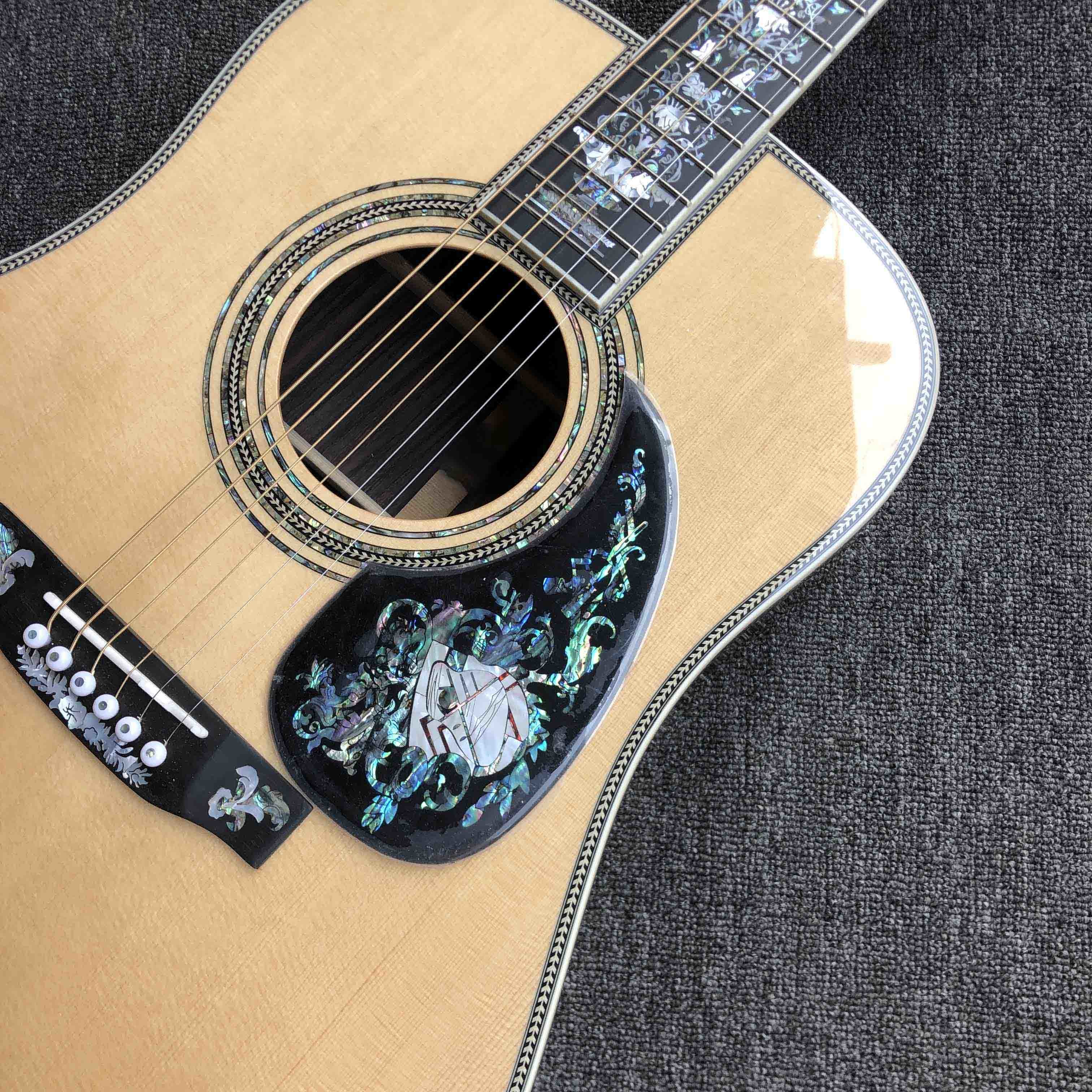 All Solid Wood Retro 41" D Type Acoustic Guitar Abalone Inlay Ebony Fingerboard
