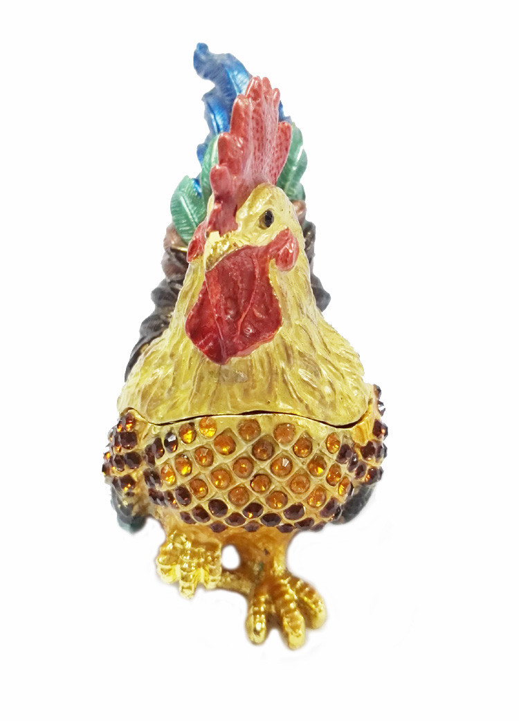 Metal enamel beautiful rooster figure status jewelry box for cock year gifts