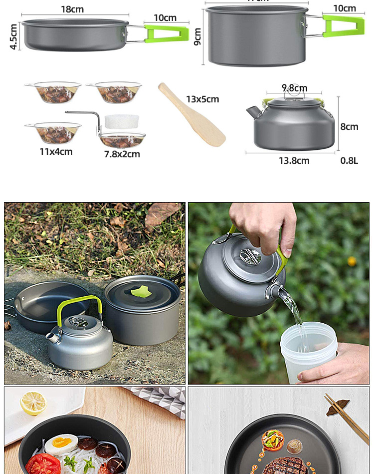 Factory Wholesale Multi-Color Outdoor Cooking Pot Set Durable Ware Tea Pot And Pan Camping Cookware Sets