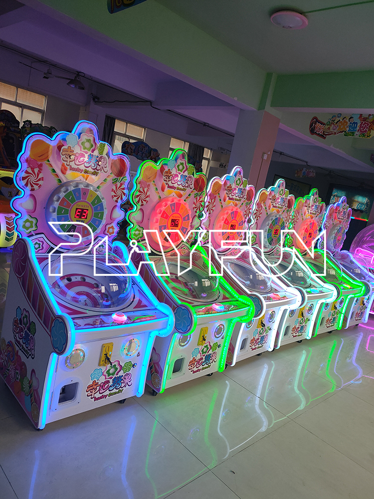 Playfun Shopping Market Kids Lucky Candy Lollypop Chup Chus Arcade Veding Coin Operated Gift Machine Arcade Game Coin Pusher