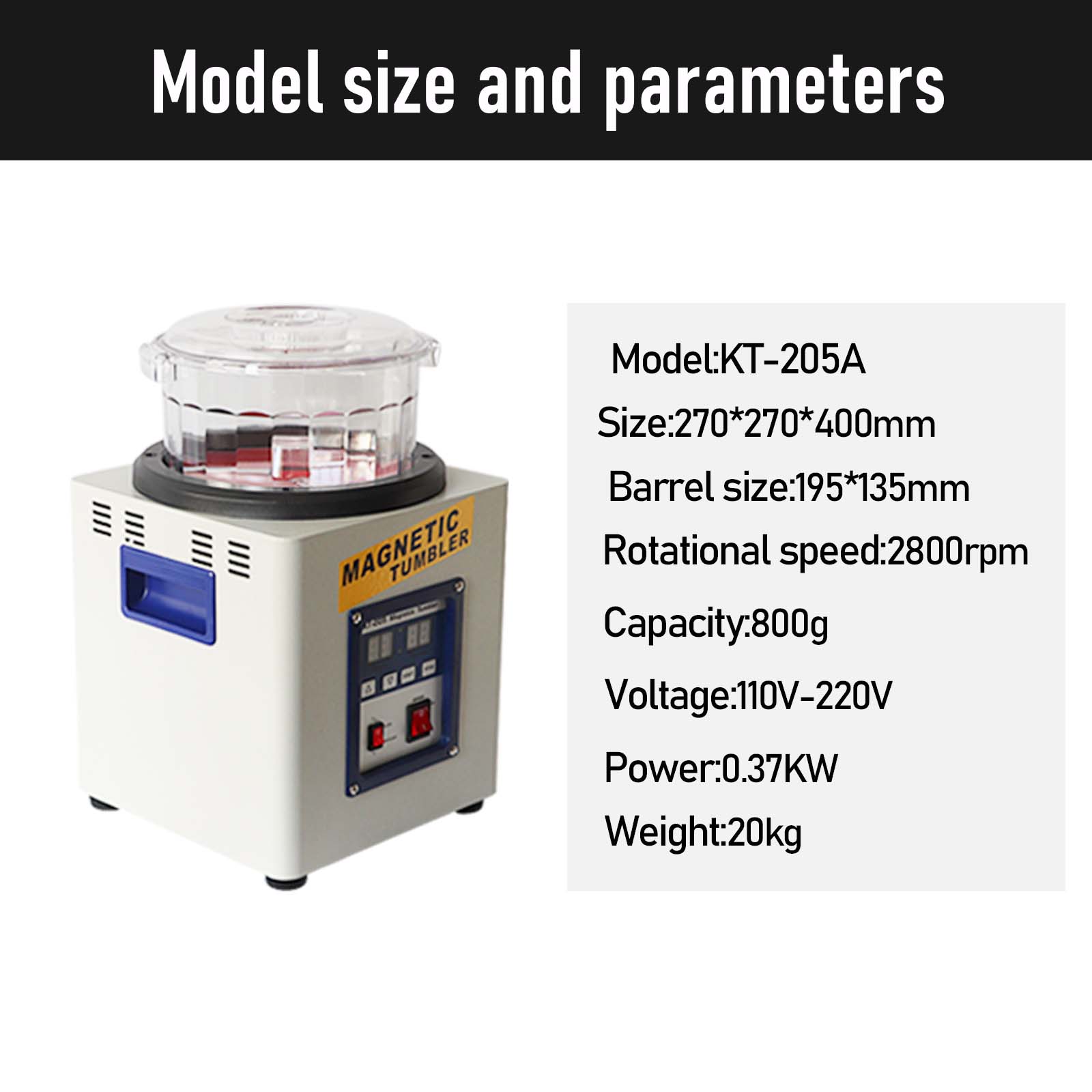 KT-205A Magnetic Tumbler Polishing Machine 2800RPM 370W