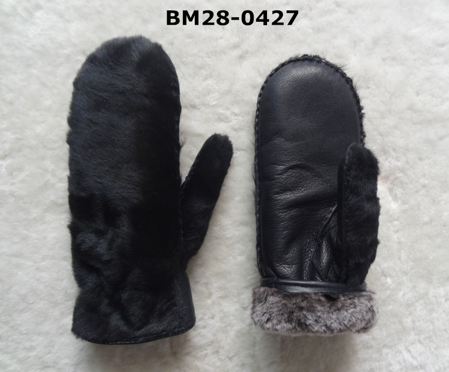 Sheep Skin Double Face Leather Mitten Gloves Black Color Grace Appearances