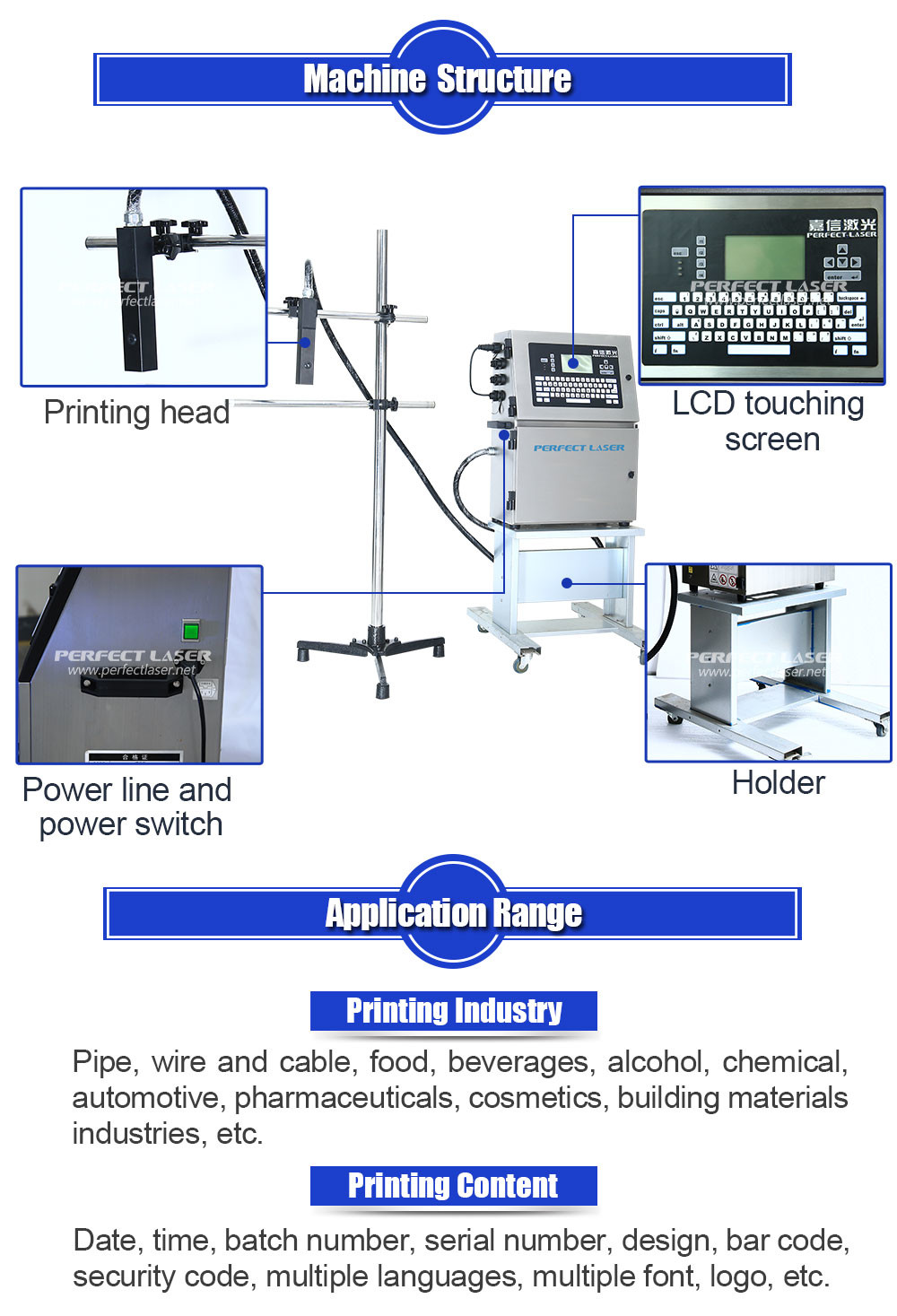 White Industrial Inkjet Printer , Inkjet Coding Machine Touching Screen