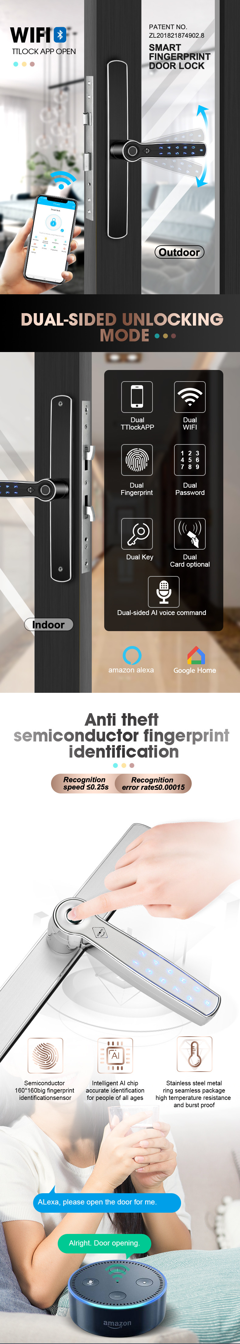 Double Sided Fingerprint Bluetooth Wifi Electric Office Biometric Locks