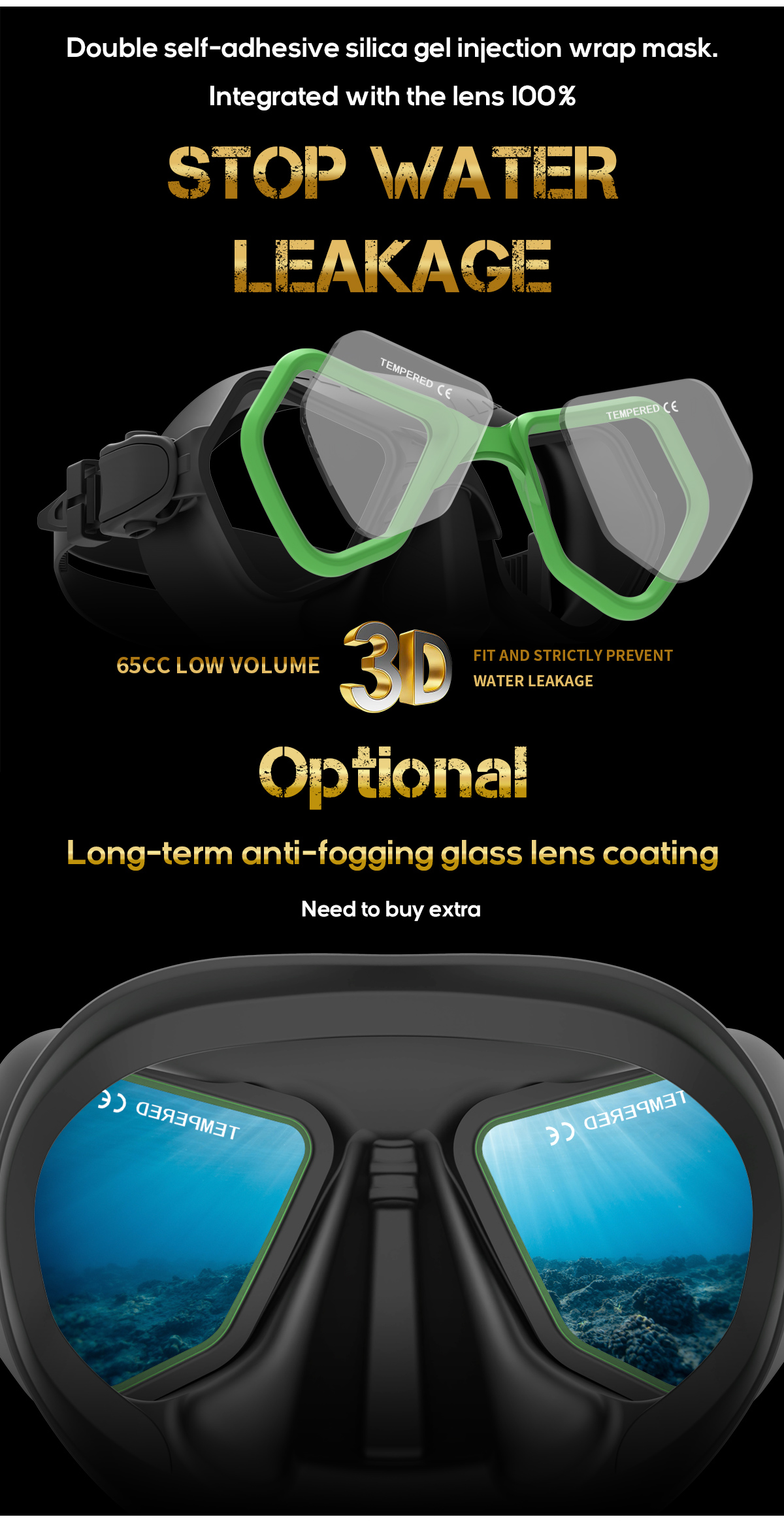 Tempered Glass Free Diving Goggles And Snorkel Mask Snorkeling Kit