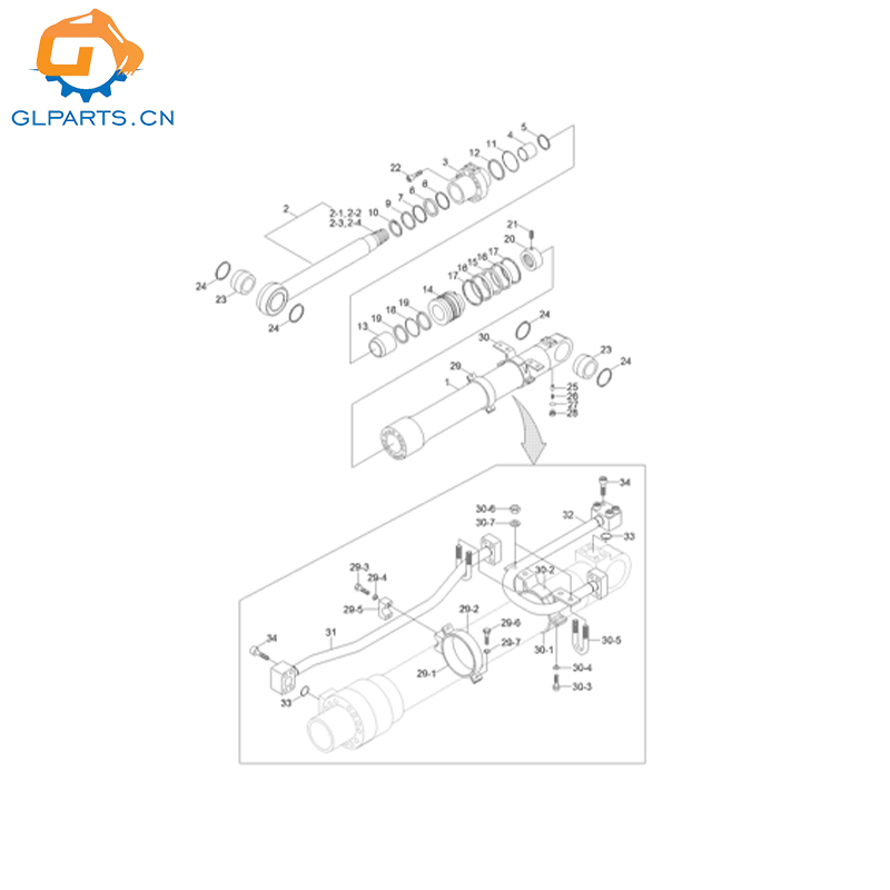31N8-50137 31N8-50135 For Hyundai Excavator R305LC-7 R290LC-7 Arm Hydraulic Cylinder