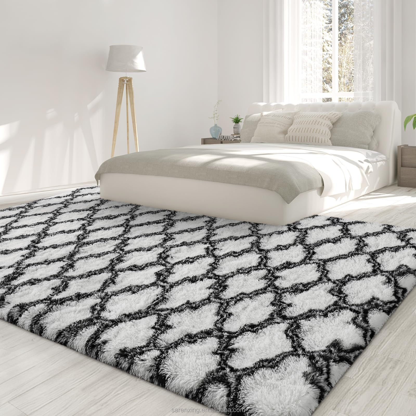 Travel Fluffy Geometric Rug for Kids Nursery Non Slip Modern Area Carpet Made of Polyester