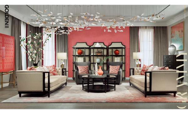 Luxury villa house furniture of Living room leather sofa set made by Maple wood