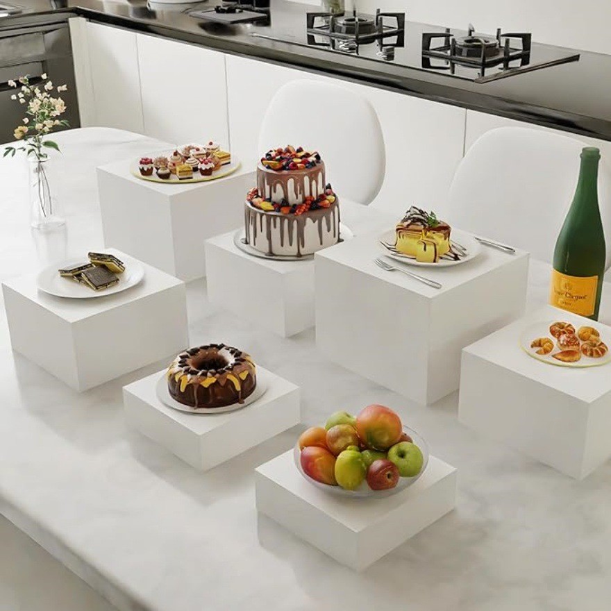 White Acrylic Five-sided Buffet Food Display Stand Cubic Cake And Dessert Display Stand For Wedding or Family Parties
