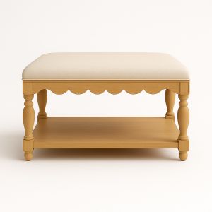 Upholstered Solid Wood Frame Ottoman Coffee Table with Lower Storage Shelf 70×70