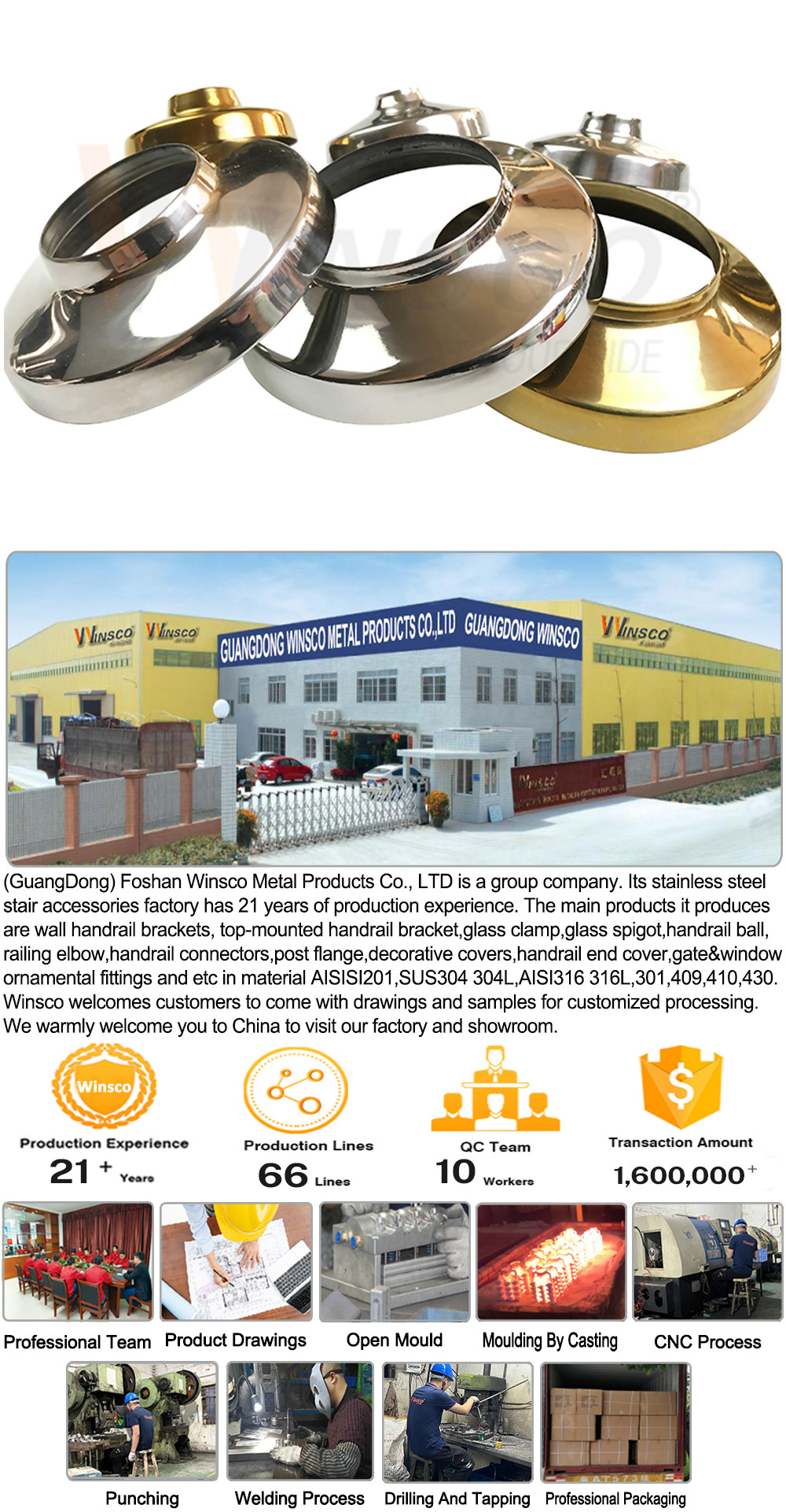 Manufacturer Silver Gold SS 201 304 316 Inox Stair Fittings Stainless Steel Post Base Cover For Round Balustrade