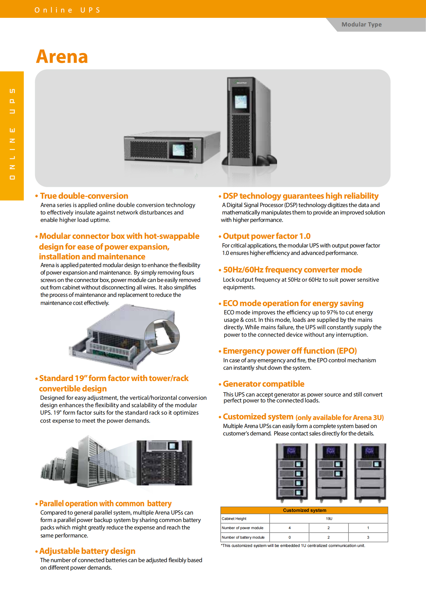 Visench 10KVA 10KW 360v/380v/400v/415v Current Crest Ratio 3 1 Pure Sinewave Online UPS