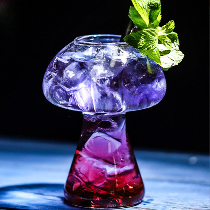 Mushroom Shape Beverage Cocktail Glass Bottle Transparent 285ml For Bar Store
