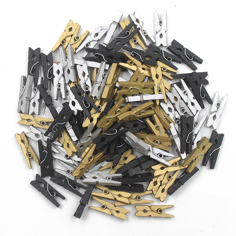 25MM colorful wooden clip silver /black storage black photo clip children's DIY handmade note clip