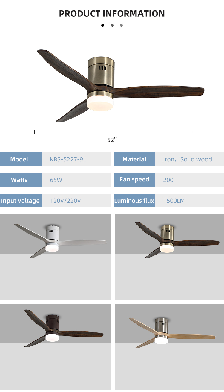 European Style Loft 3000-5000K real Wood Ceiling Fan Light 90lm/w noiseless