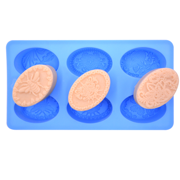Household Diy Oval Baking Mold , Oem Custom 6 Cavity Silicone Soap Mold