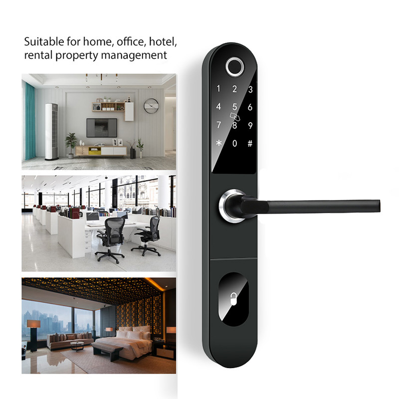 Slim Body Fingerprint Password TTlock App Controlled Door Lock with 4 pcs AAA Battery
