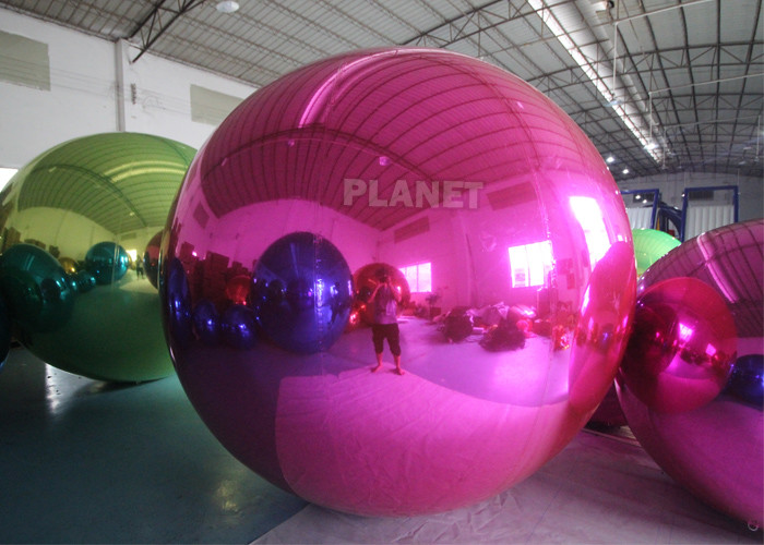 Air Sealed Hanging Silver / Gold / Magenta Ball Inflatable Mirror Ball Mirror Balloon Giant Mirror Sphere For Decoration