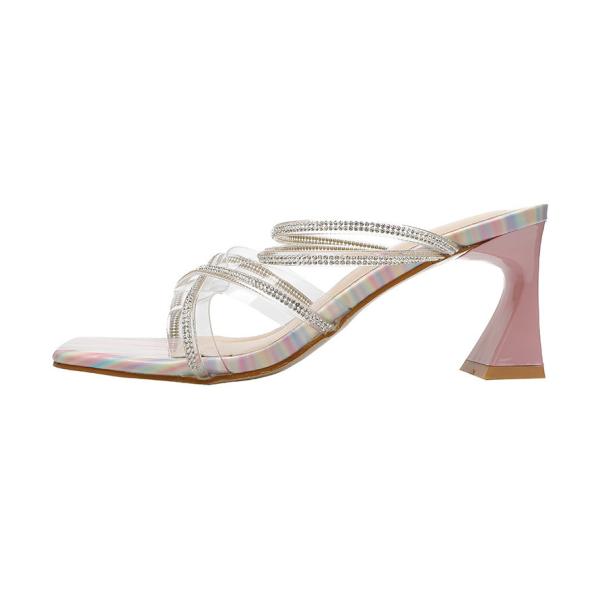 5569-3 Sexy Open-Toed High Heels Are Thin Rhinestone Cross Strap Sandals Thick