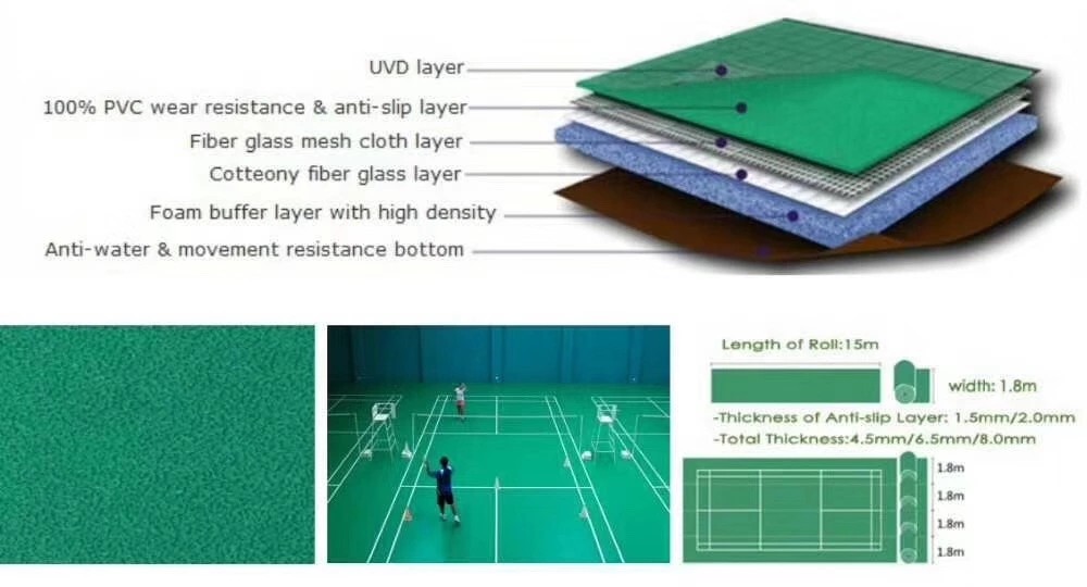 PVC Material Floor High Elasticity Vinyl Sport Flooring Badminton Court Mat