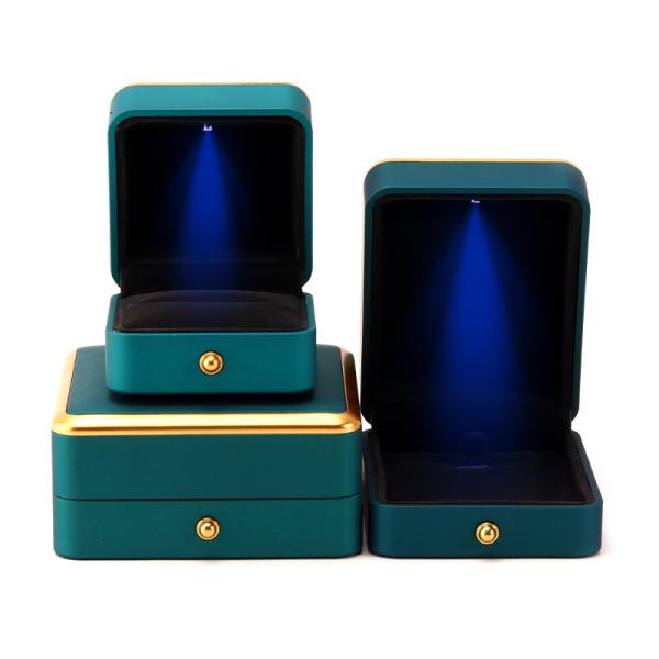 Light Green LED Plastic Velvet Jewelry Box for Custom in Square Luxury Elegant
