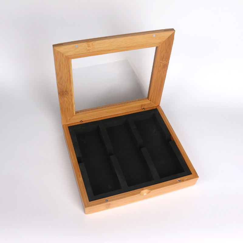 220mm Natural Bamboo Wooden Packaging Box Custom Wooden Box With Window