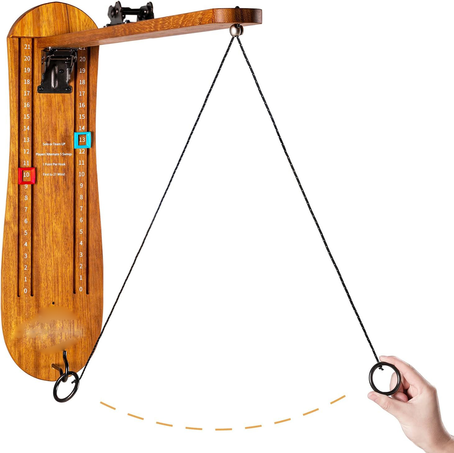 Wooden Ring Toss Game for Adults, Outdoors Games, Hook and Ring Game with Foldable Arm