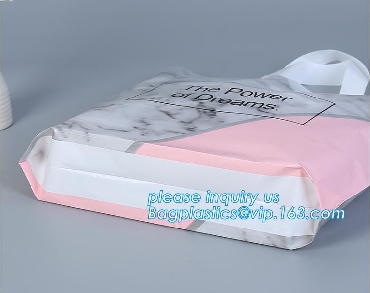 Custom Printed Stand Up Block BottomSoft Loop Handle Plastic Carrier Shopping Bag，Plastic Soft Loop Handle Bag for Shopp