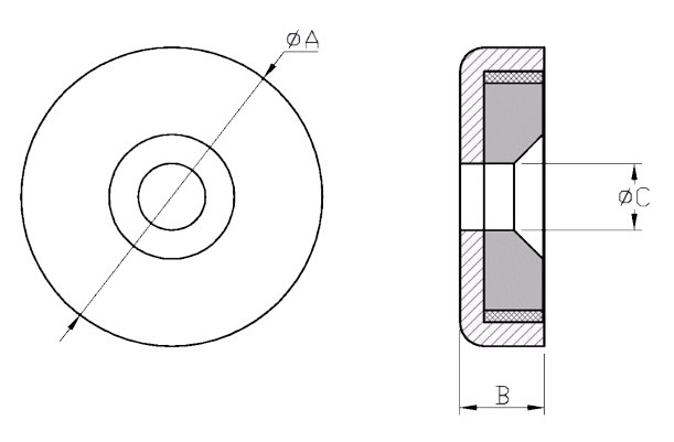 Ferrite Magnet Pot with Countersunk Hole