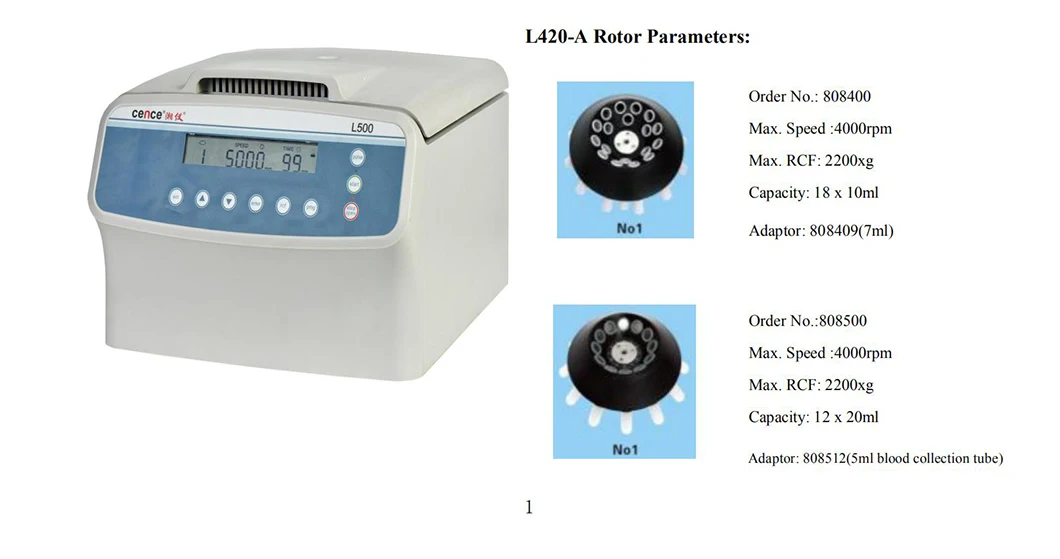 Benchtop Centrifuge Machine Blood Separation L500-A With Swing Rotor