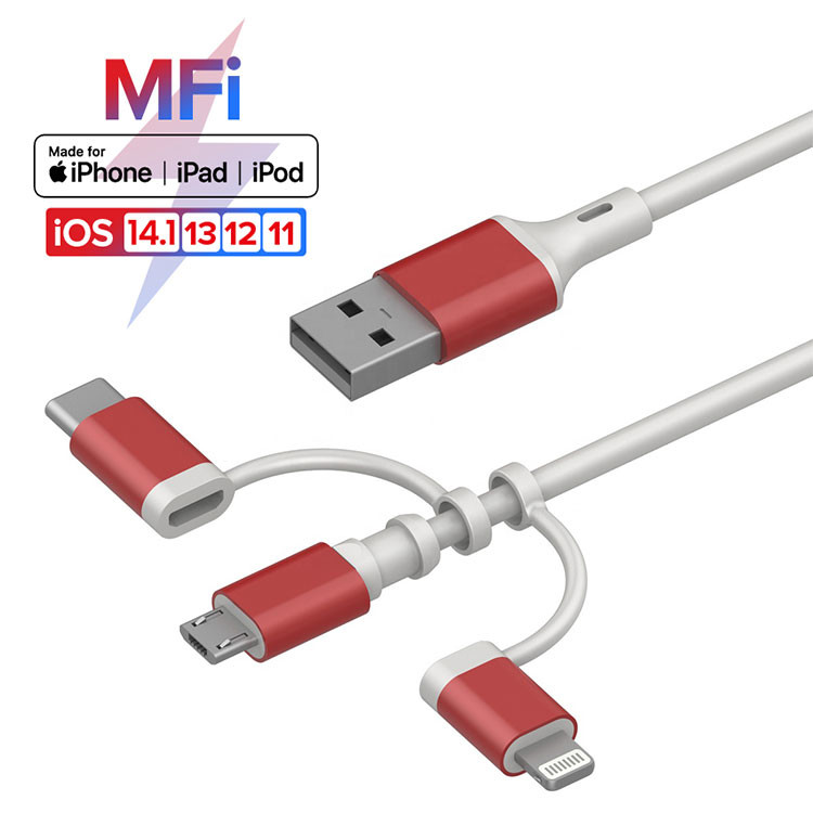 MFI Certified OEM 8 pin 3 in 1 Type C Lightning Charging Cable For Android
