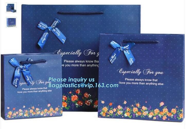 Luxury paper bags with handles Different Sizes,250gsm art paper shopping carrier bag custom printing with handle rope