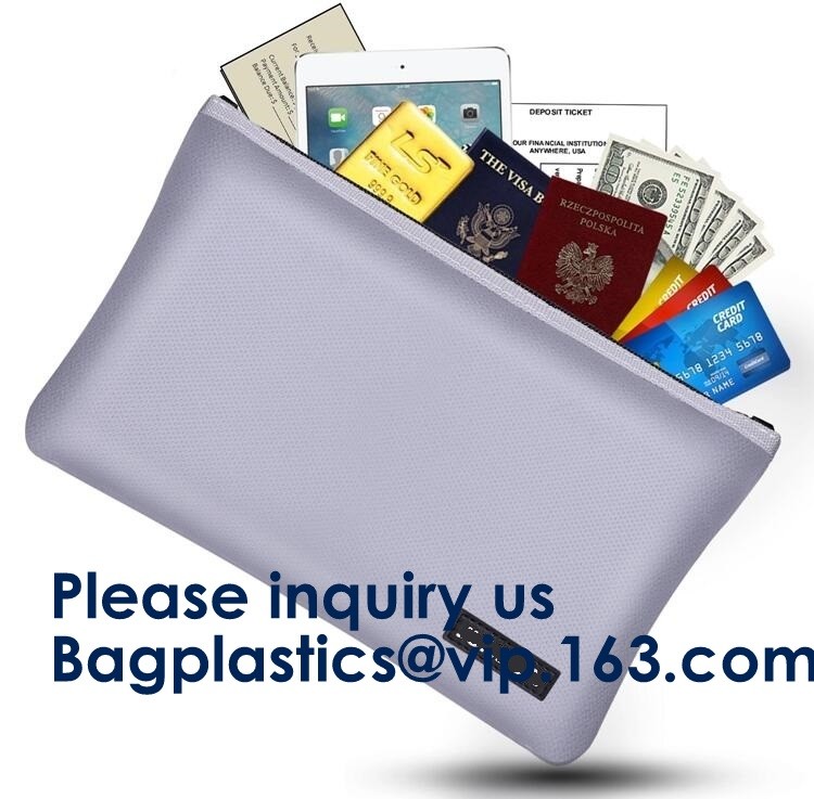 OEM custom luxury travel money passport safe zipper storage pouch fireproof document bag Pouch Money Fiberglass Fire Saf