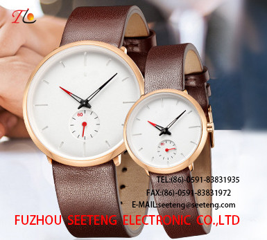 wholesale Couple watch Pu watch Round dial alloy case quartz watch fashion watch concise style dark brown pu strap