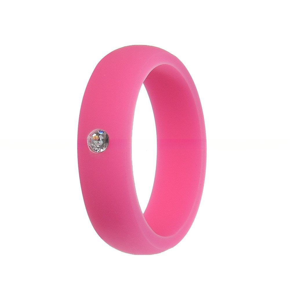 Wedding Silicone Rings Breathable 5.7mm with Cubic Zirconia Inlay Multi Colors