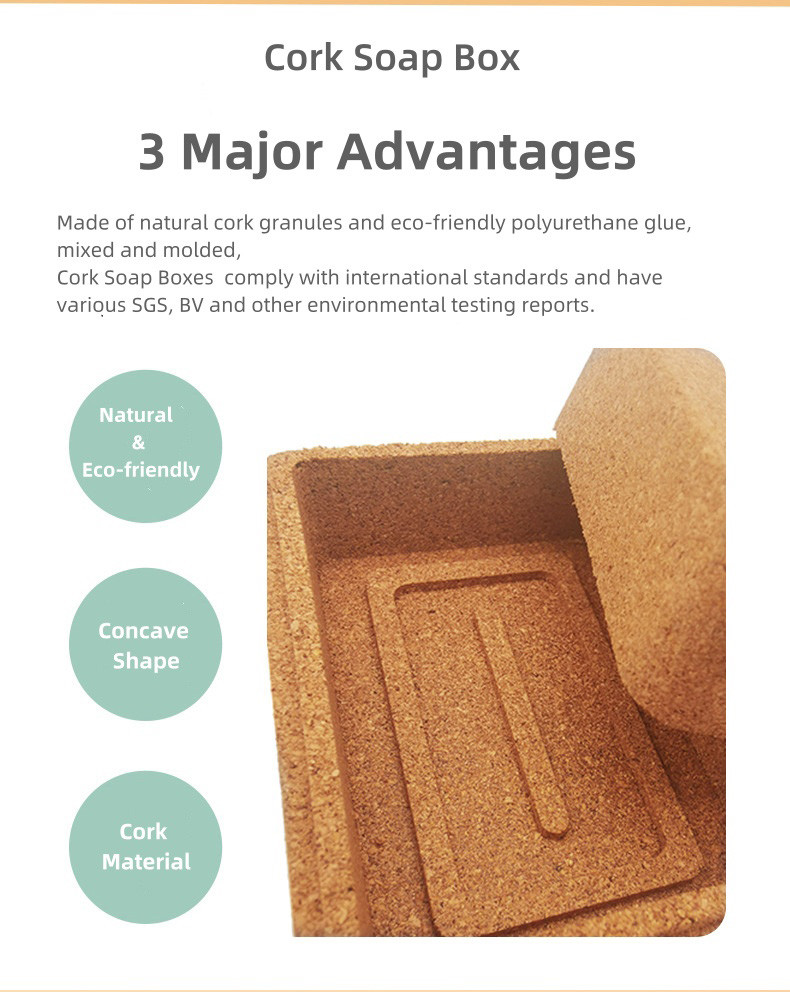 Rectangular Cork Soap Box Case Holder With Lid Easy To Dry Durable