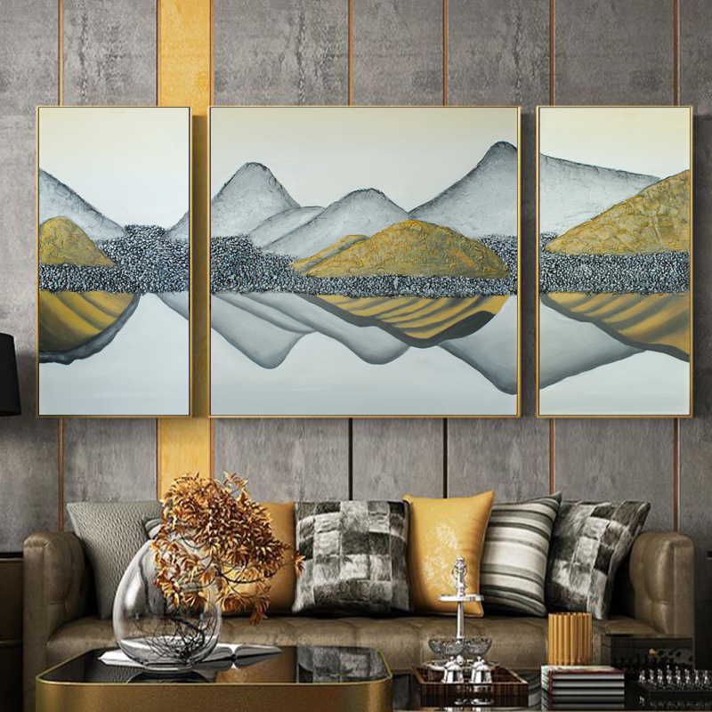 Modern Triptych Wall Decor Hand Painted Oil Painting on Textured Canvas in Colorful Landscape Design