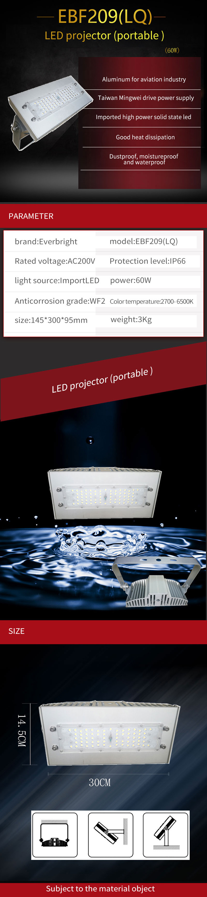 60W Die-cast Aluminum Explosion-proof Modular Soccer Field LED Flood Light Outdoor Stadium Lighting