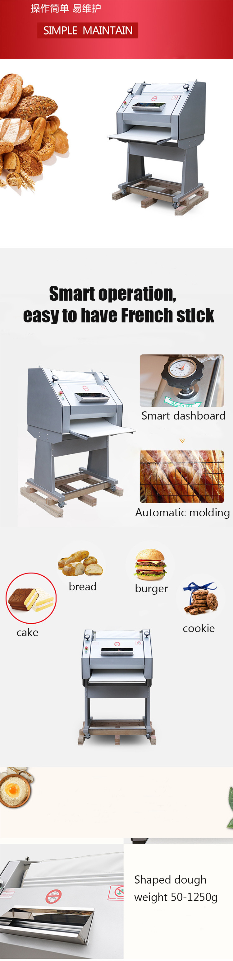 Mechanical Operation Baking Bread Machine Baguette Moulder Labor Saving