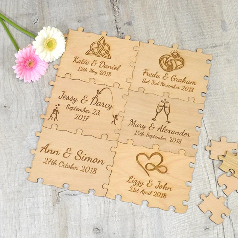 Personalised Wooden Wedding Jigsaw Puzzle Piece Guestbook Personalized Guest Book