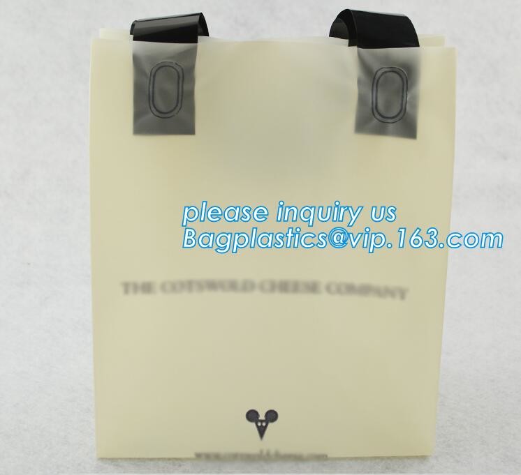 Custom Printed Stand Up Block BottomSoft Loop Handle Plastic Carrier Shopping Bag，Plastic Soft Loop Handle Bag for Shopp