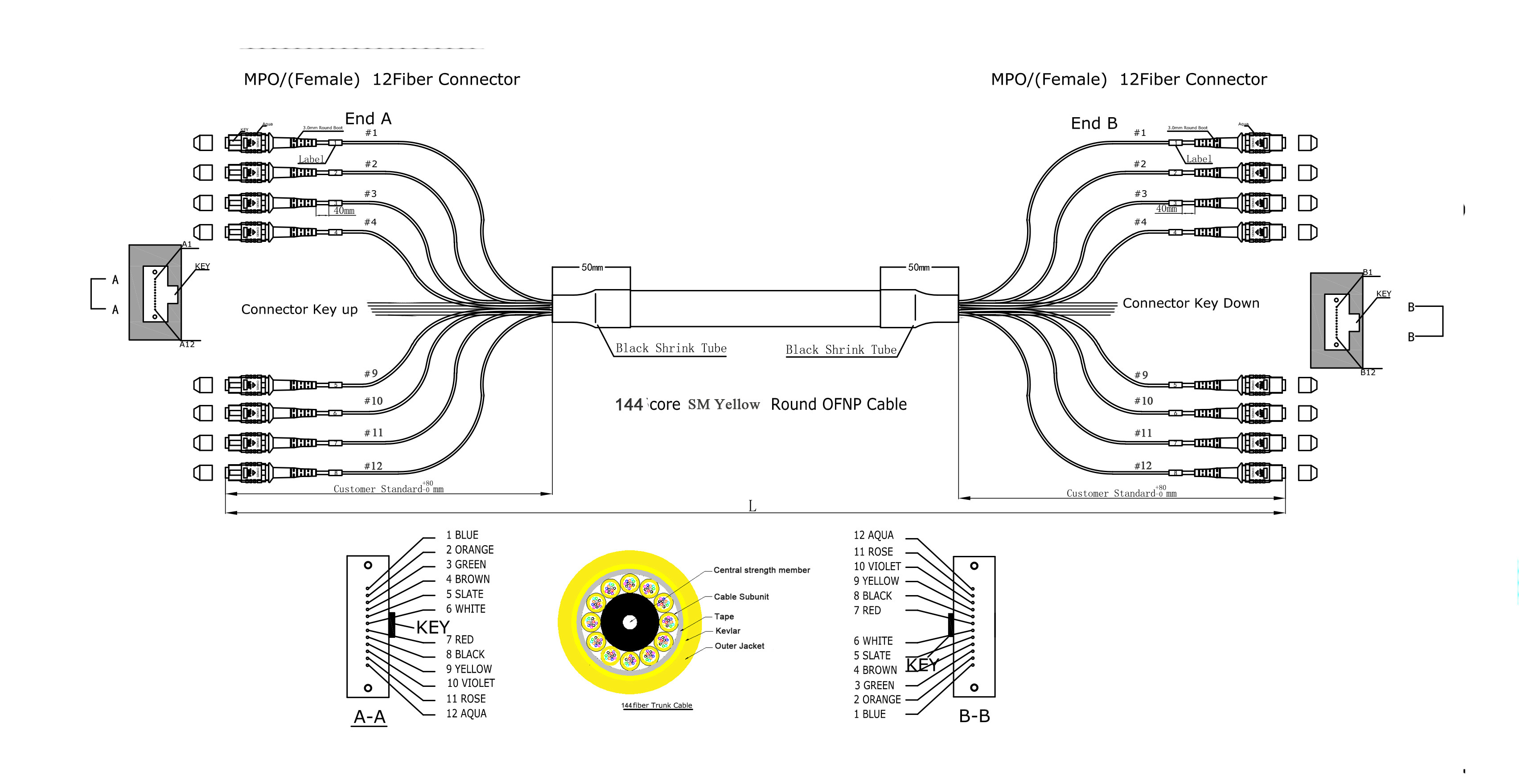 40G 100G 144 Core SM APC Mpo Patch Cable