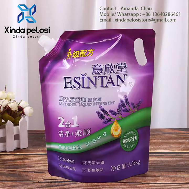 Refillable Custom Stand Up Spout Pouch Standing Bag Fos Laundry Detergent,Liquid Packaging Plastic Bag