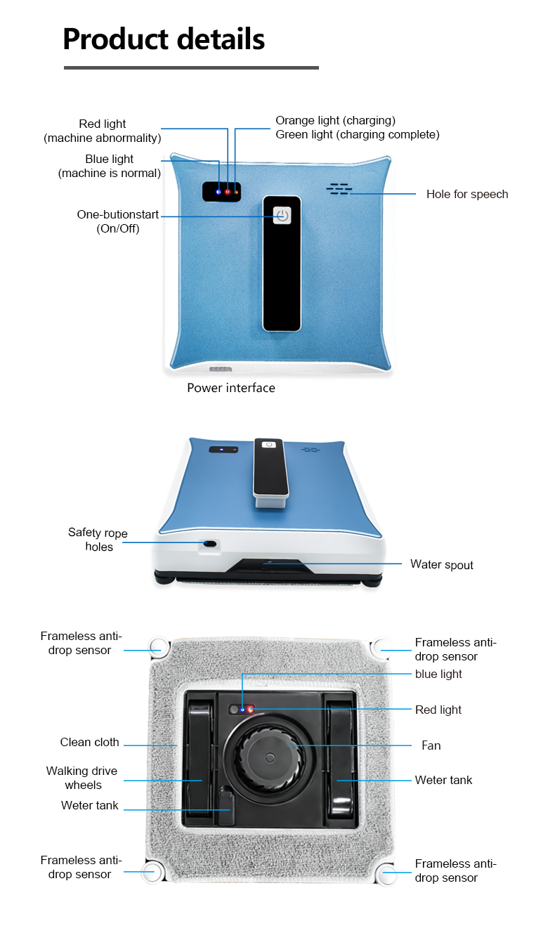 216mm Window Cleaning Robot AU Plug 72W Window Washing Robot