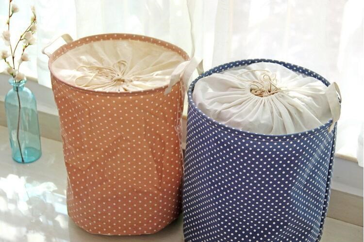 Ramie Cotton Foldable Laundry Basket Cylindric Burlap Canvas Storage Basket