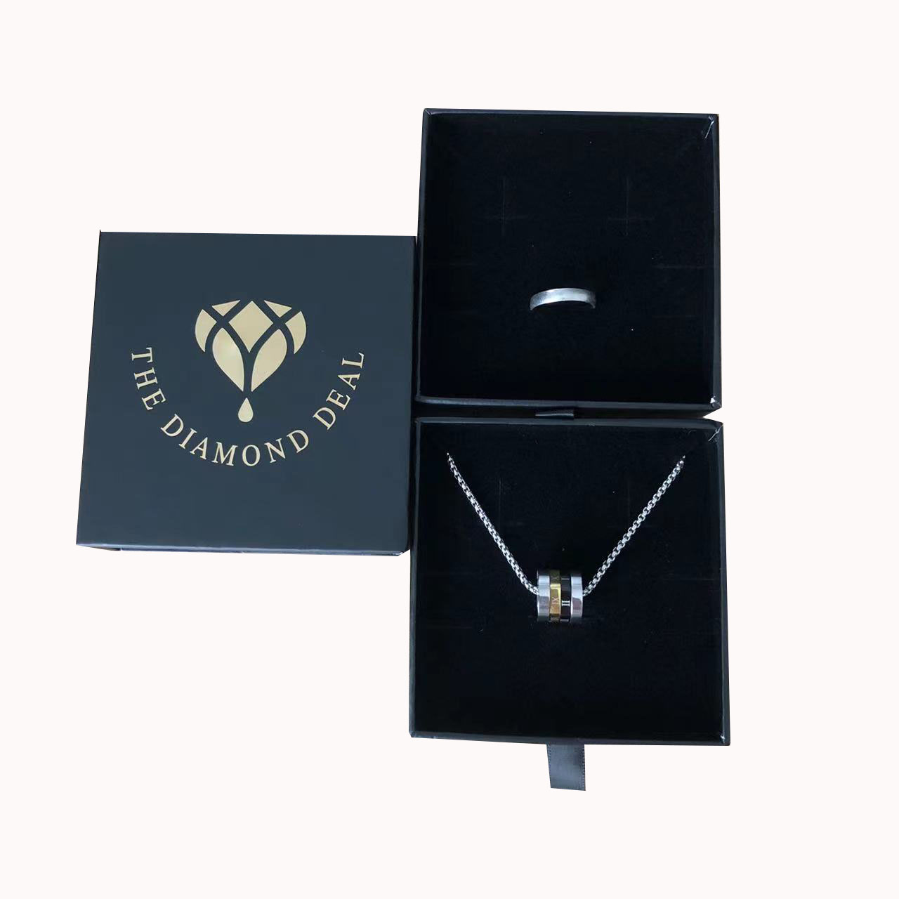Custom Logo Printed Black Cardboard Jewelry Gift Box for Bracelets Earrings and Necklaces