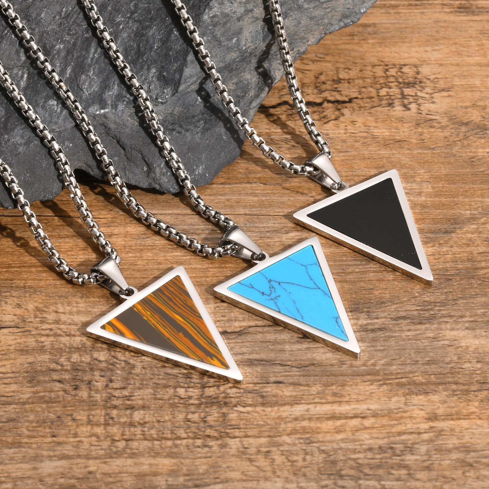 7g Enamel Stainless Steel Triangle Pendant for Men Simple and Modern