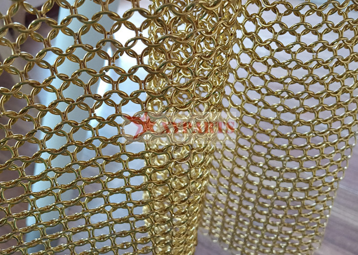 Brass / Copper Hand Woven Ring Mesh Drapes For Wall Decoration And Curtain