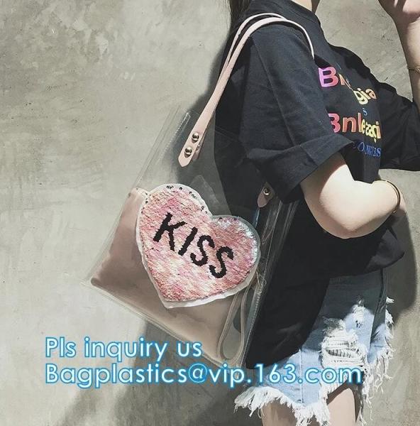 Handle Style PVC Material Shopping Tote Bags, Vinyl PVC Tote Handle Cosmetic
