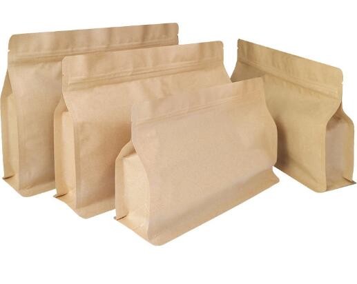 Stand up Clear Paper Kraft Zipper Bag with Flat bottom gusset